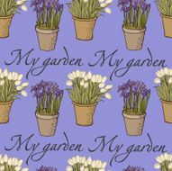 spring garden pattern with flowers in pots