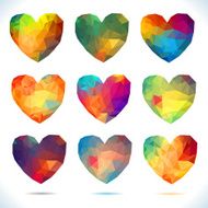 Heart set Vector retro hearts made from color triangles N3