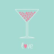 Martini glass with pink hearts inside Love card