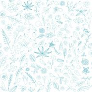 Seamless pattern with leaves berries birds and flowers in vector N4