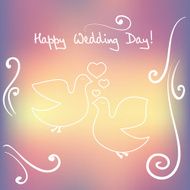 Weddind card with silhouette of bird and heart