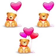 Set of cute teddy bears with in heart balloons N2