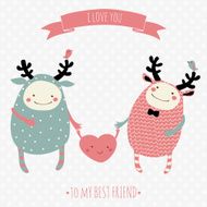 cute romantic cartoon card with lovely monsters N2