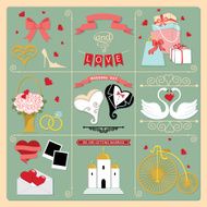 Set of wedding invitation retro design elements icons