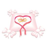 pillow with wedding rings and red heart ribbon isolated vector