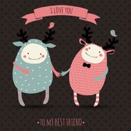 cute romantic cartoon card with lovely monsters N3