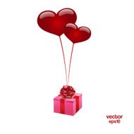 Gift box red bow two hearts on a white background Vector