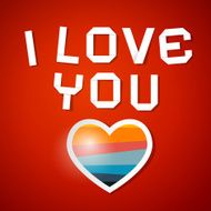 I Love You Title and Paper Heart on Red Background N2