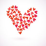 Vector card with many watercolour painted hearts N2