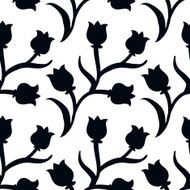 Ditsy floral pattern with black tulips on white
