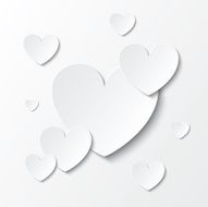 Paper hearts Valentines day card on white