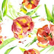 Seamless watercolor with tulips