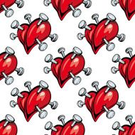 Seamless pattern of hearts studded with nails N2