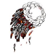 illustration with cloud and colorful feathers in vintage ethnic tribal style white background