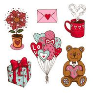 Collection of isolated sketch elements for romantic design