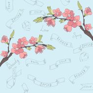 Cherry branch in blossom on retro background