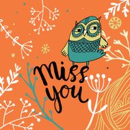 cute card with owls and floral elements