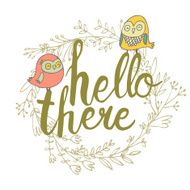 cute cartoon card with owls and floral elements