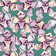 Seamless pattern with line drawing orchids N3