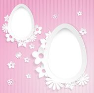 Background with eggs and paper flowers on pink