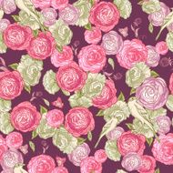 Rose Seamless Background with Birds N6