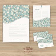 Vector set of floral vintage wedding cards on wood texture