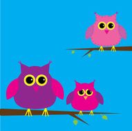 Three cute owls and cloud Card N2