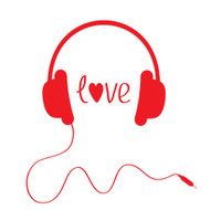 Red headphones with cord Isolated Love card