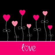 Vector love card Heart flowers Black and pink