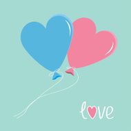 Blue and pink balloons in shape of heart Love card