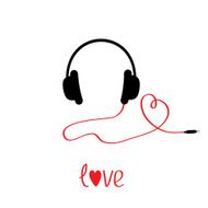 Black and red headphones with cord in shape of heart