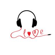 Black and red headphones White background Love card