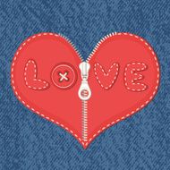 Jeans background and heart with zipper