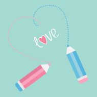Two pencils drawing dash heart Love card