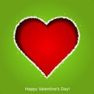 Abstract red heart on green paper background Valentines day gre