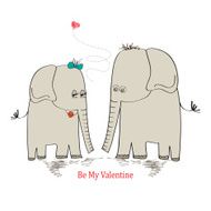 Two enamored elephants greeting card of Valentine&#039;s Day and we