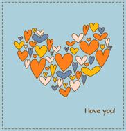 Greeting card with heart composed of a plurality hearts