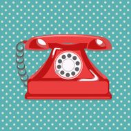 Vintage red telephone and dotted background
