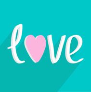 Love word with heart Long shadow flat design 3D text