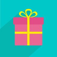 Gift box with ribbon and bow Flat design long shadow