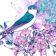 Spring cherry background with birds N4