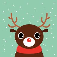 Cute cartoon christmas Deer on snowing background