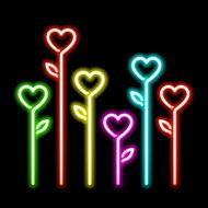 Neon hearts flowers