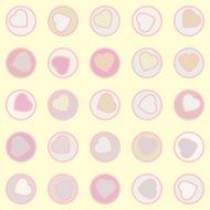 seamless pattern of hearts in circles on a yellow background