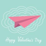 Origami paper plane and big cloud Valentines day