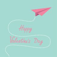 Origami pink paper plane Dash line in the sky Valentines
