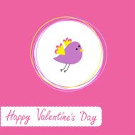 Congratulations card with cute violet bird Happy Valentines Day