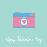 Photo camera with heart Happy Valentines Day card