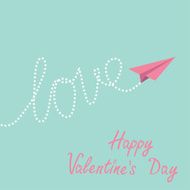 Origami paper plane in the sky Happy Valentines Day card N2