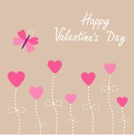 Vector love card Heart flowers Butterfly Happy Valentines Day